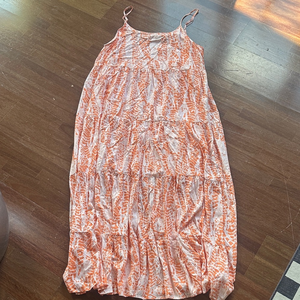 Orange and White Sleeveless Maxi Dress